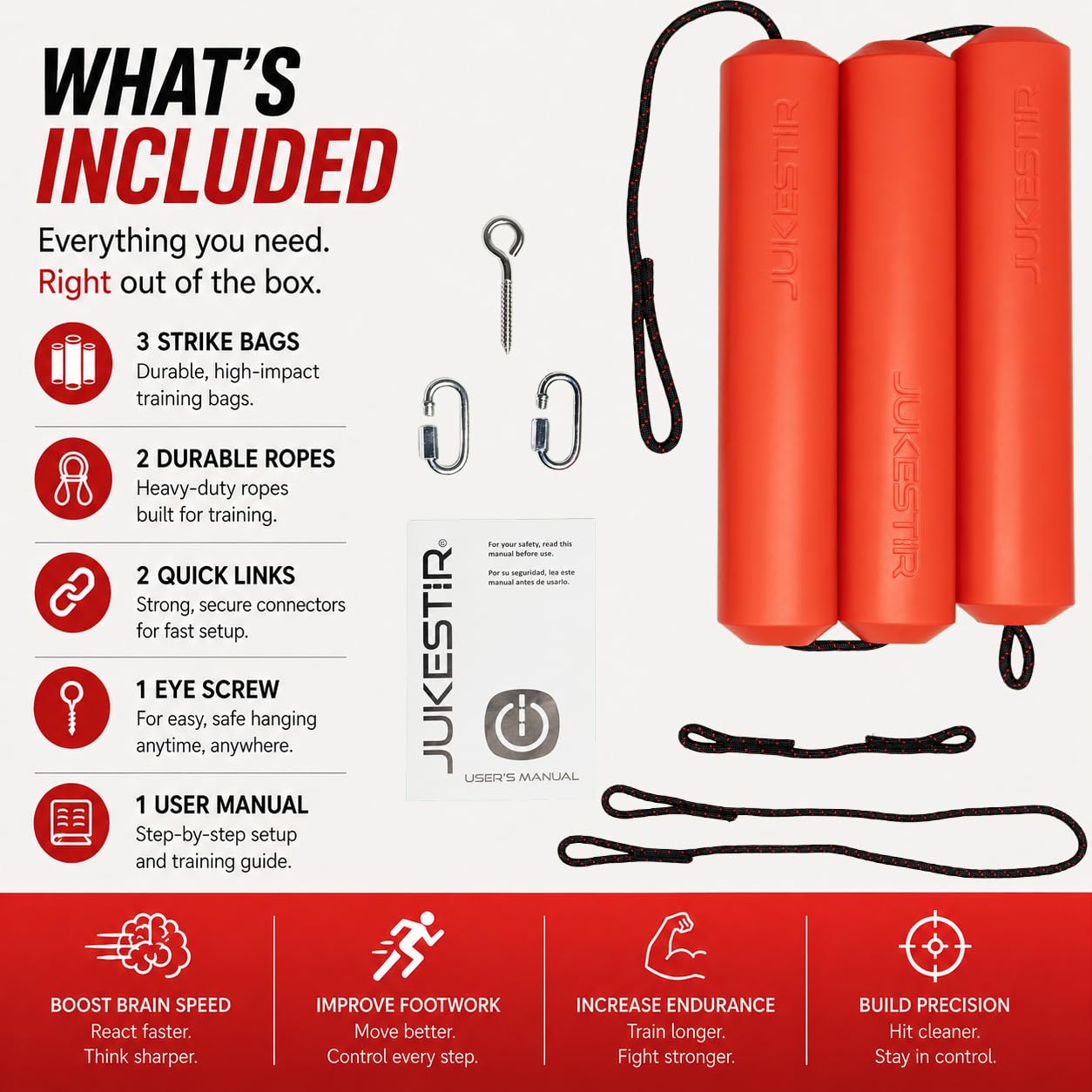 Jukestir® Only Punching Bag with Dynamic Motion. Better Footwork Than Double End Bag, Speed Bag. More Agility Than Heavy Bag. Boxing MMA Equipment. Great Workout for Adult or Teen. Used by Pros.