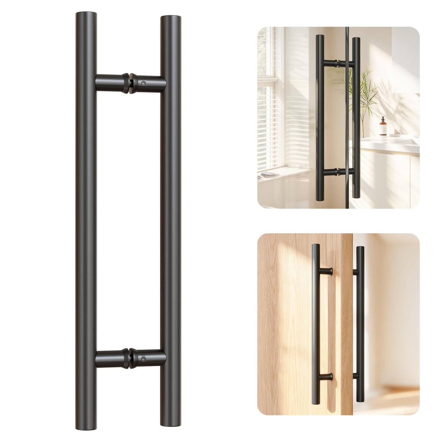 Ranbo 24" Overall Length Anti-Fingerprint Matte Black Back-to-Back Door Pull Handle, 15-3/4" (400 mm) Hole Spacing, 1.2 mm 304 Stainless Steel for Shower Glass, Barn and Wood Doors