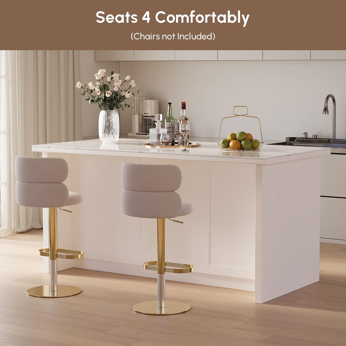 homary Kitchen Island with Stools,71" White Kitchen Island with Seating,Sintered Stone Top & Drawers,Freestanding Multifunctional Island Table with 2 Chairs