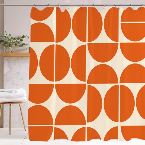 De-Mediocre Orange Mid Century Shower Curtain Sets Boho,Modern Abstract Geometric Art Bath Curtain for Bathroom,Waterproof Fabric Polyester Curtain with 12 Hooks, 72 x 72 Inches