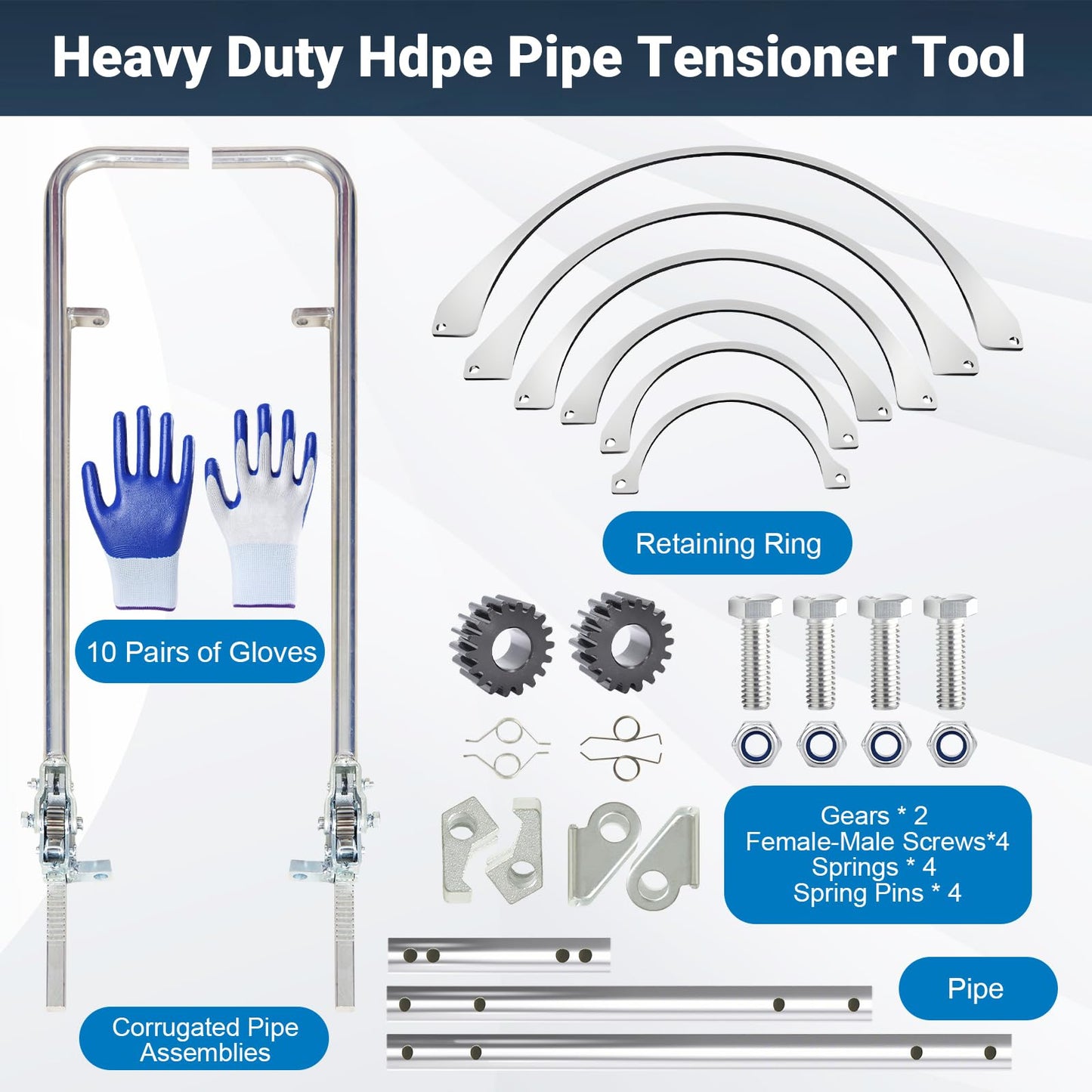 200-600mm HDPE Pipe Tensioner Tool，HDPE Corrugated Pipe Tensioner Tool, Heavy Duty Manual Docking Clamp Kit for Drainage Sewer Construction
