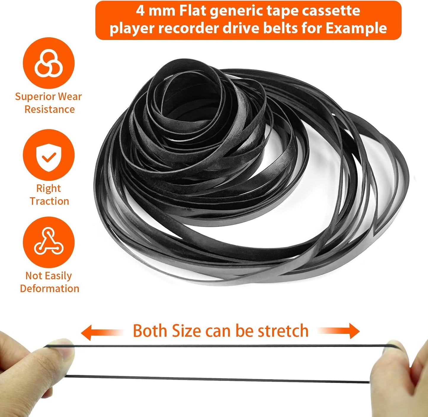100 Cassette Cassette 40-135 MM, 50 1 MM 50 4 MM Pcs Recorder Rubber Belts - Recorder Repair Maintenance Mix Flat Tape