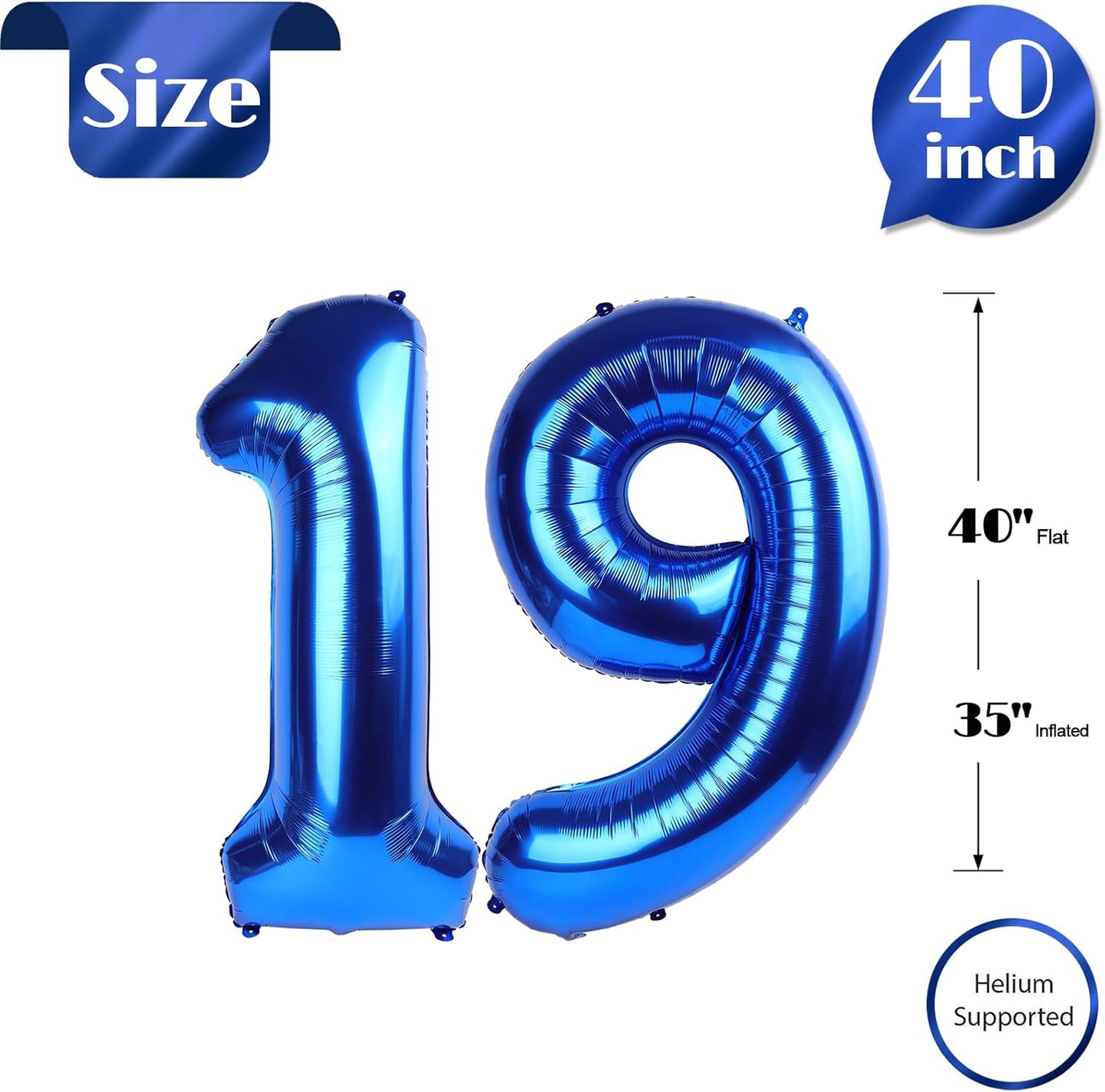 Number 19 Balloon - Navy Blue 40-Inch Birthday Decoration for 19th Celebration | Party Supplies