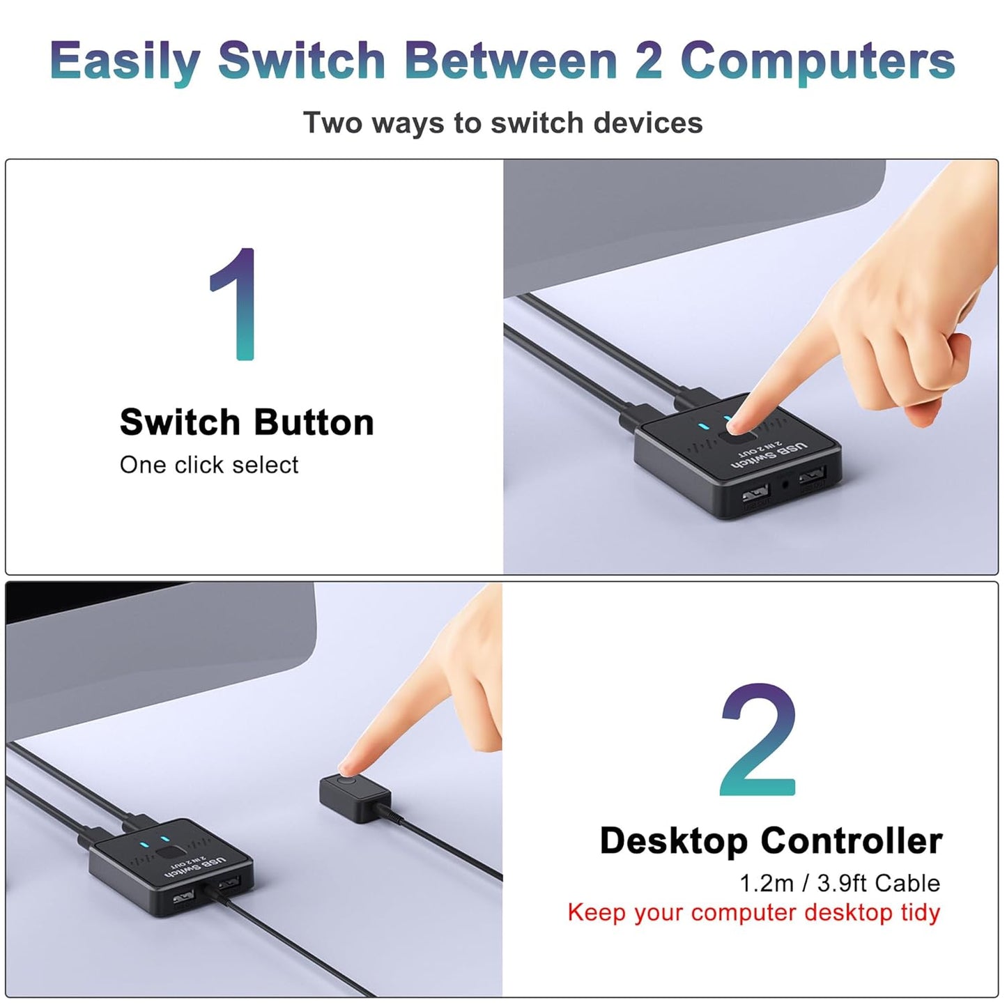 Lecnvuo 2 2 2 2 2 2 USB Switch in Out, USB Switcher Computers Sharing Keyboard and Mouse Printer Scanner Webcam