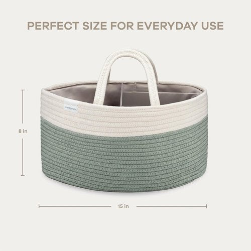 Comfy Cubs Diaper Caddy Organizer - Stylish Cotton Baby Basket with 3 Spacious Compartments | 8.5" x 15" x 8" - Sage
