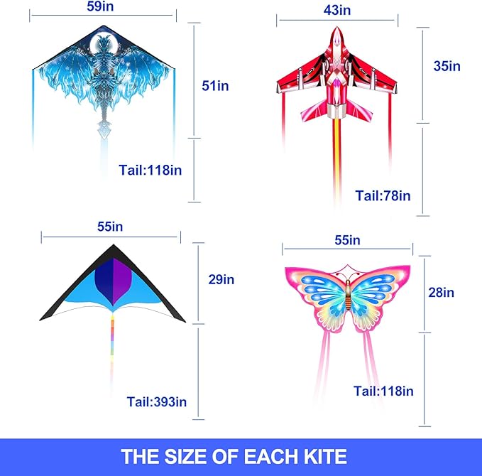 Mint's Colorful Life Kite Set for Kids and Adults, Easy to Fly Butterfly Delta Airplane Dragon Octopus Kite, Large Beach Kites Kits with 300ft String, Best for Gifts & Family Outings