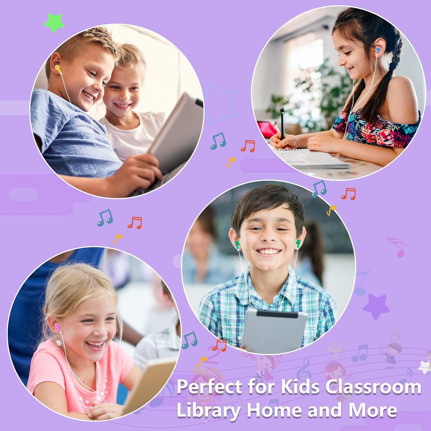 50 Pack (6 Kids Bulk Earbuds Headphones Multi Colored Wholesale Wired Earphones Perfect for School Classroom Libraries
