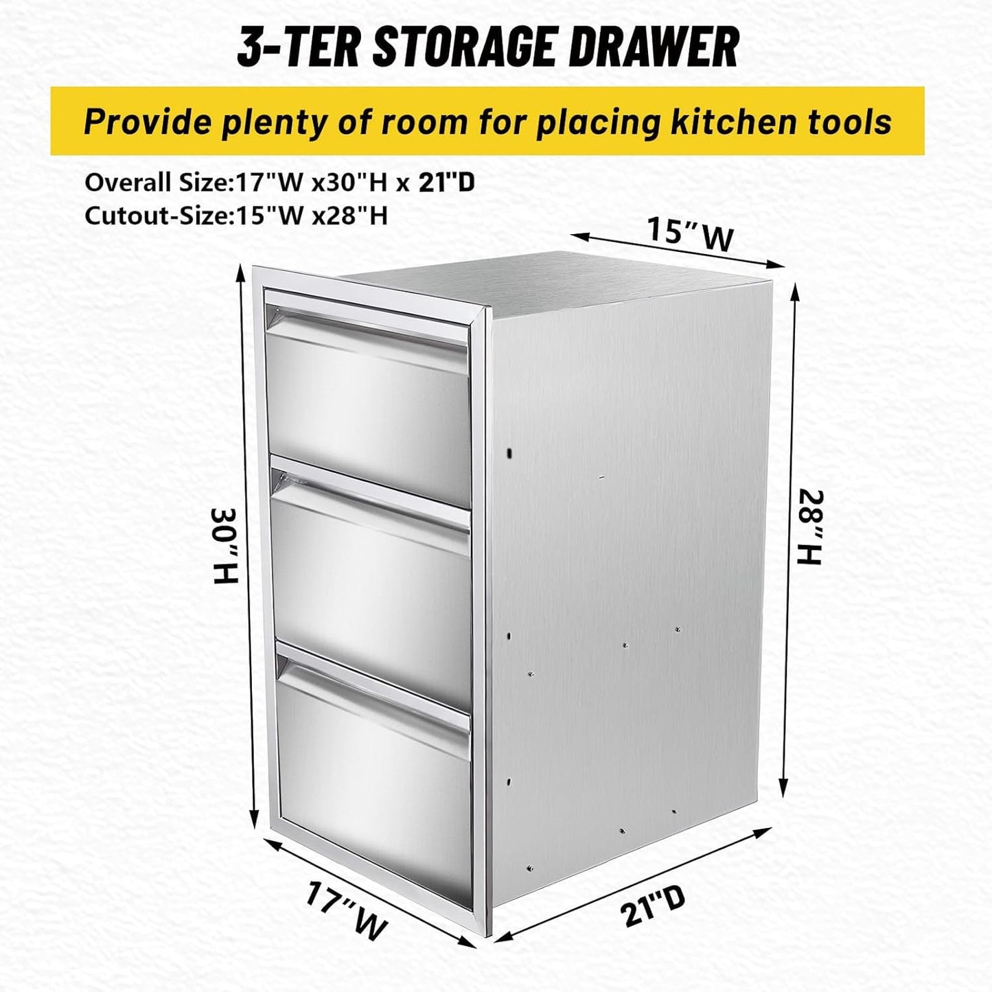 yuxiangBBQ Outdoor Kitchen Drawer, Stainless Steel Tilting Paper Towel Holder Drawer Plus Double Drawers Combination, 17W 30H 21D Double Wall Outdoor Kitchen Drawers