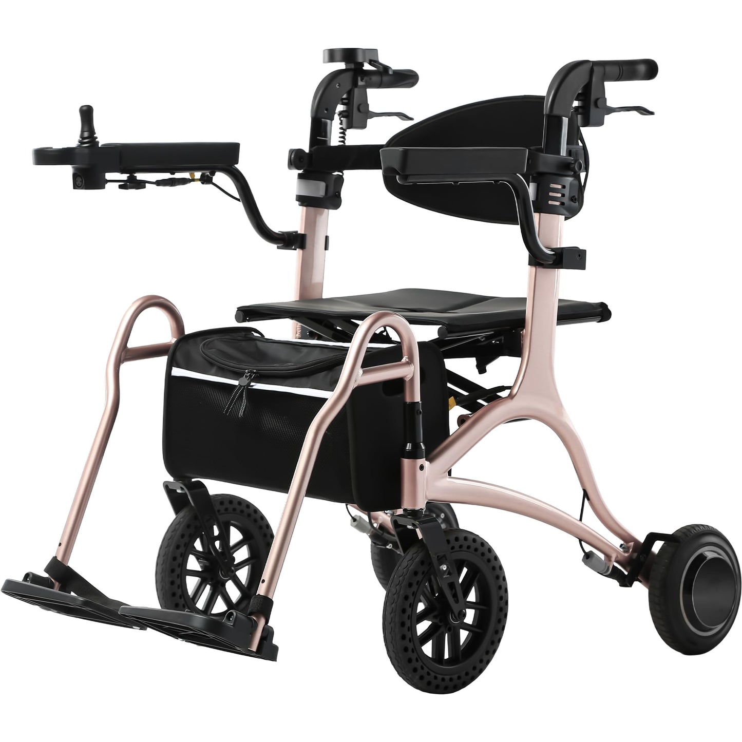 CARLIKE 3-in-1Lightweight Foldable Electric Wheelchair for Adults& Rollator Walker,Power Wheelchair Folding Portable Electric Wheelchair with Power Assist, Mobility Chair for Seniors(Pink Gold)
