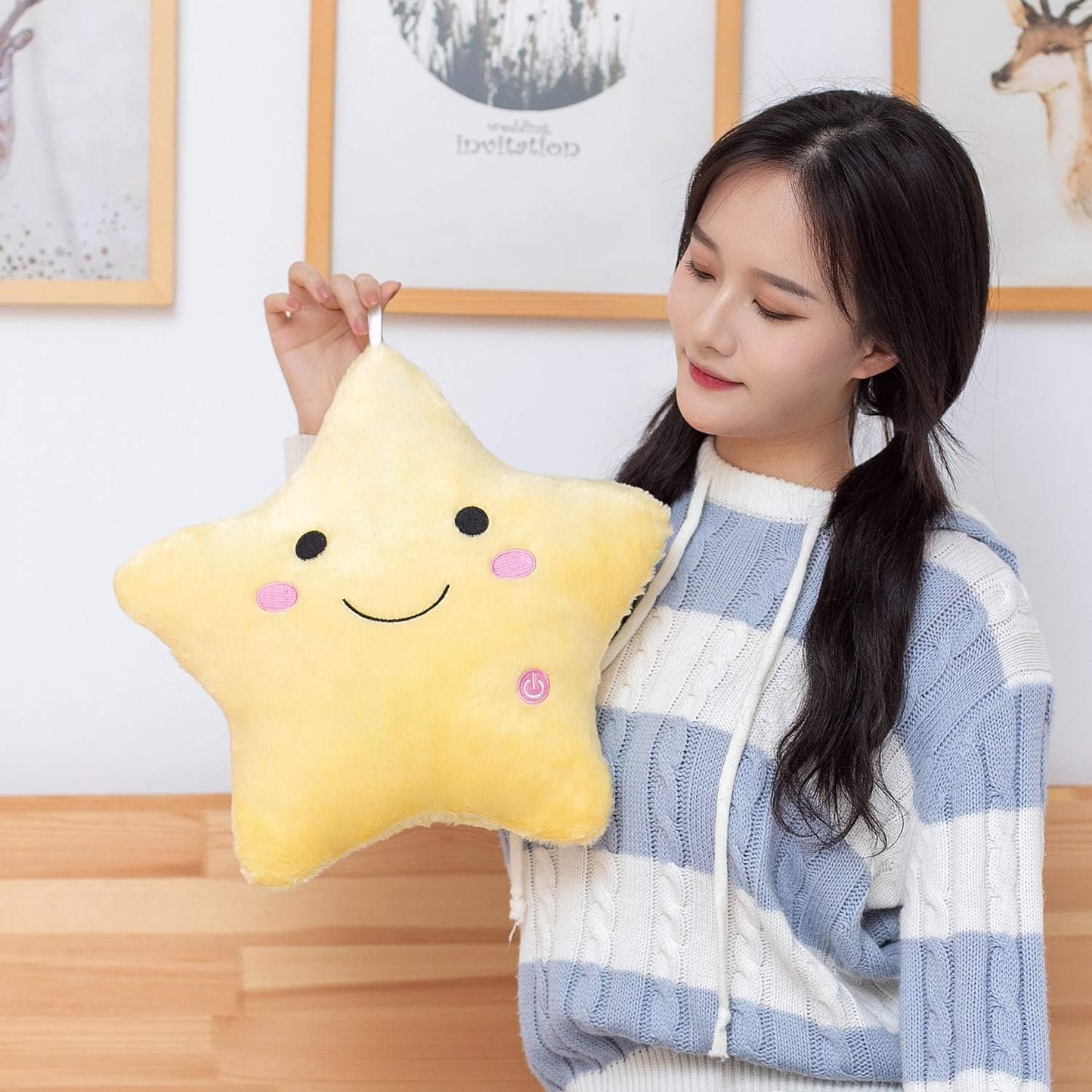 DearSun 13.8" Light Up Twinkle Star Pillow, LED Star Plush Pillow with Colorful Night Lights, Soft Glowing Stuffed Star Toy Cute Throw Pillow for Kids, Birthday Gift, Bedroom, Nursery(Yellow)