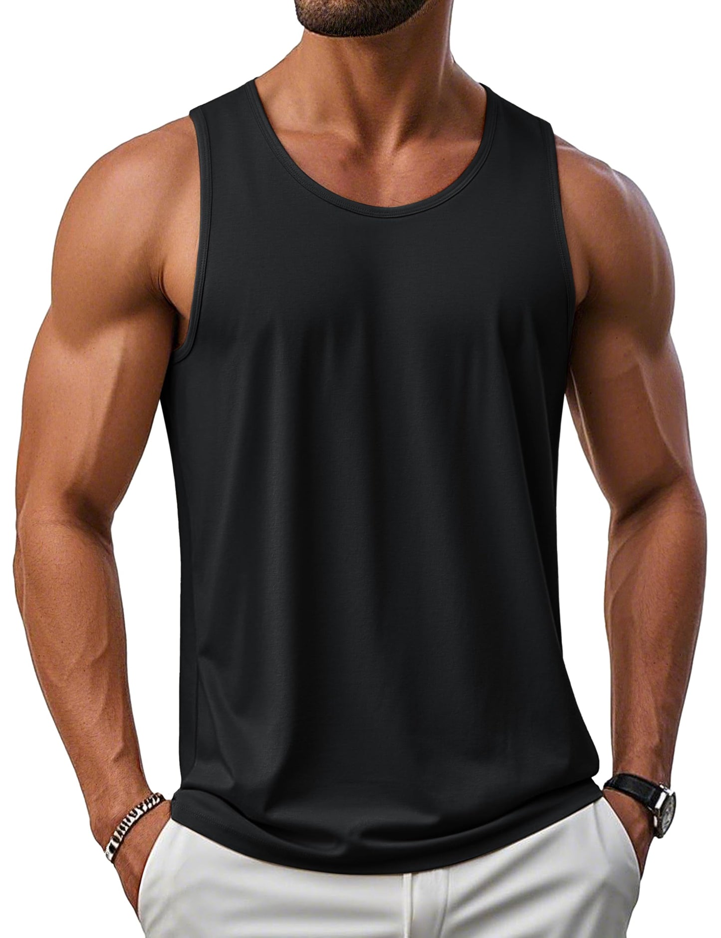 MAGCOMSEN Mens Black Tank Tops UPF 50+ Sun Protection Moisture Wicking Muscle Sleeveless Shirts Lightweight Breathable Cut Off Shirts L