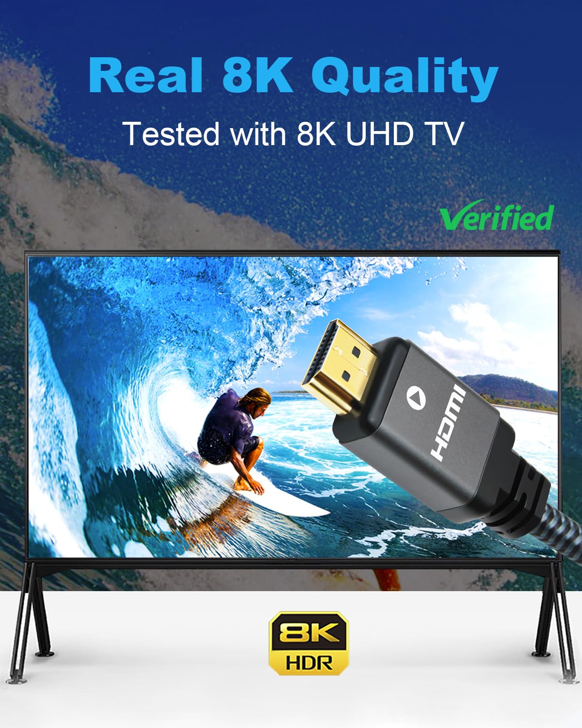 2.1 6.6ft (5 Pack), 48Gbps 8K 10K, 8K, 4K, 2K, 3D, 2.2, 4:4:4, Yauhody HDMI Cable High Speed HDMI Cord, Nylon Braided