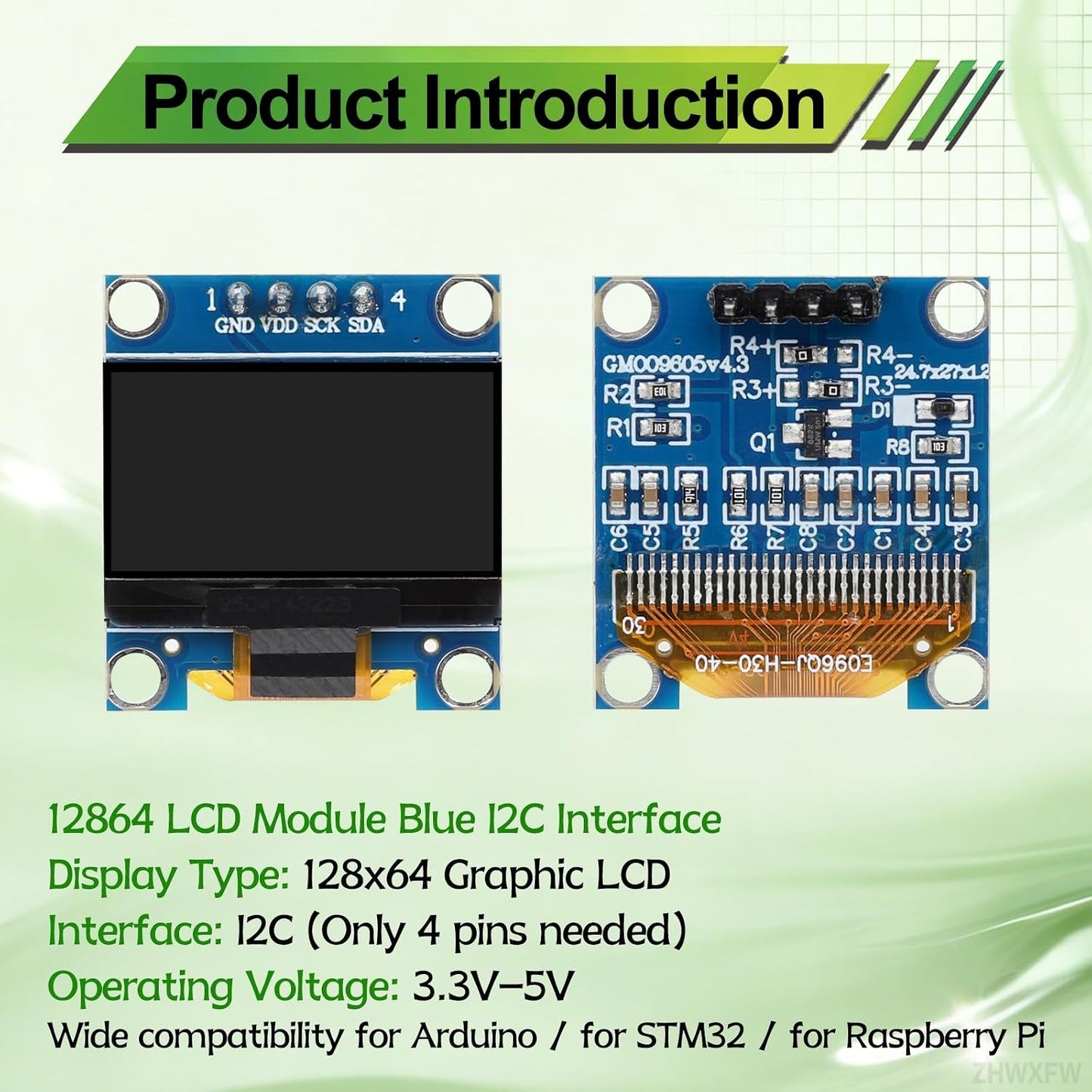 ZHWXFW 3 0.96 Inch 128X64 I2C 4 Pcs OLED Display Module Self-Luminous Mini Screen Board Pin Font Color Blue for Arduino