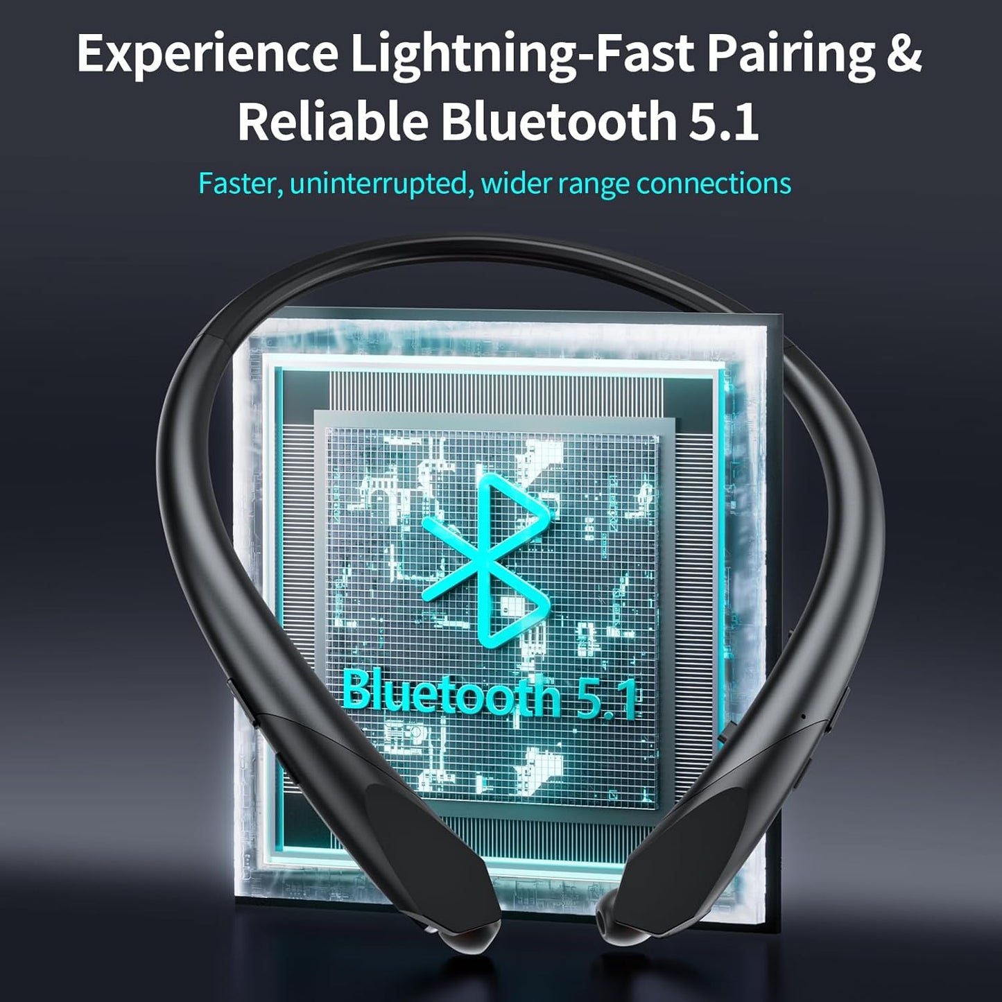 LHKLUK Headset IPX5 22H Neckband Bluetooth Headphones Retractable, Wireless with Mic, Sweatproof Earphones, Playtime