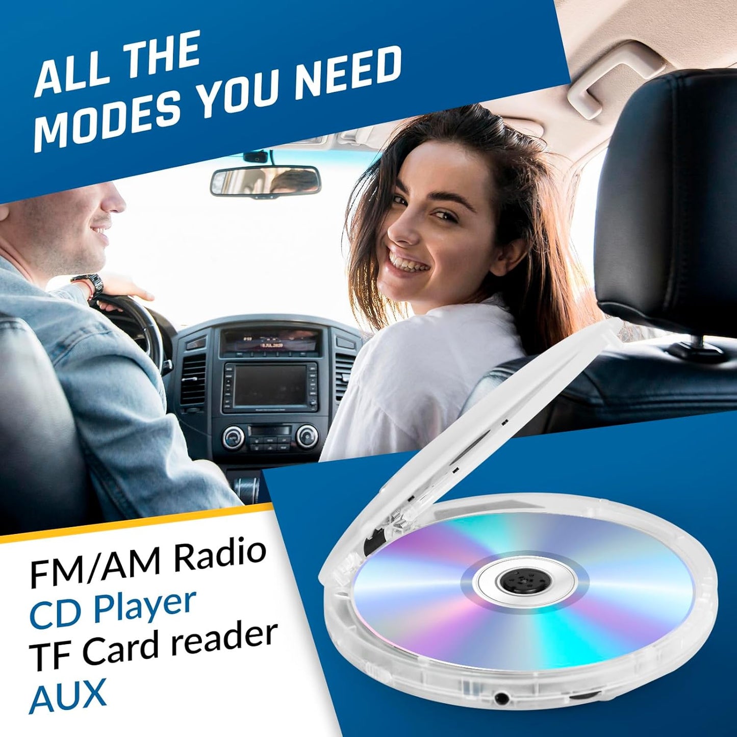 KLIM Discman MP3, 5 Portable Player with Headphones, Built-in Battery - New - Compact CD Player for Home and Car