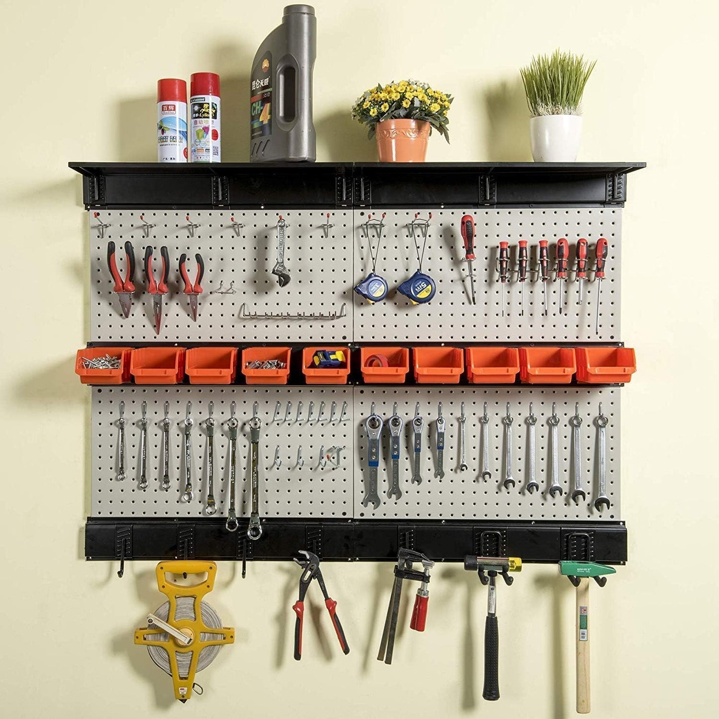 Ultrawall Pegboard Wall Organizer - 48 X 36 Inch Garage Storage Solution with 72 Hooks & Bins