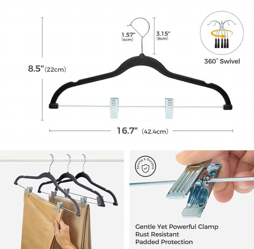 HOUSE DAY Velvet Hangers - 30 Pack Non-Slip Heavy Duty Suit Organizer with 360° Hook | Black