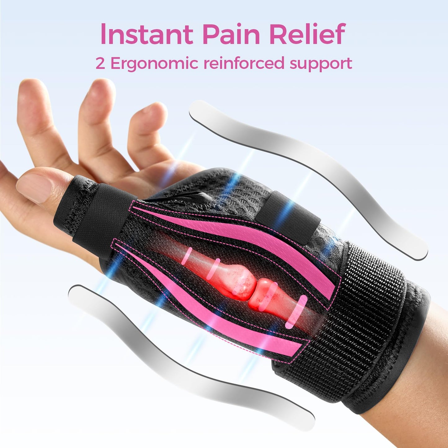 Thumb Brace Right/Left Hand, Thumb Spica Splint Hand Brace for Arthritis Pain and Support, Ergonomical Thumb Stabilizer for Trigger Thumb, CMC, De Quervains Tenosynovitis Pain Relief (Pink/Black, M - Fit both hands)