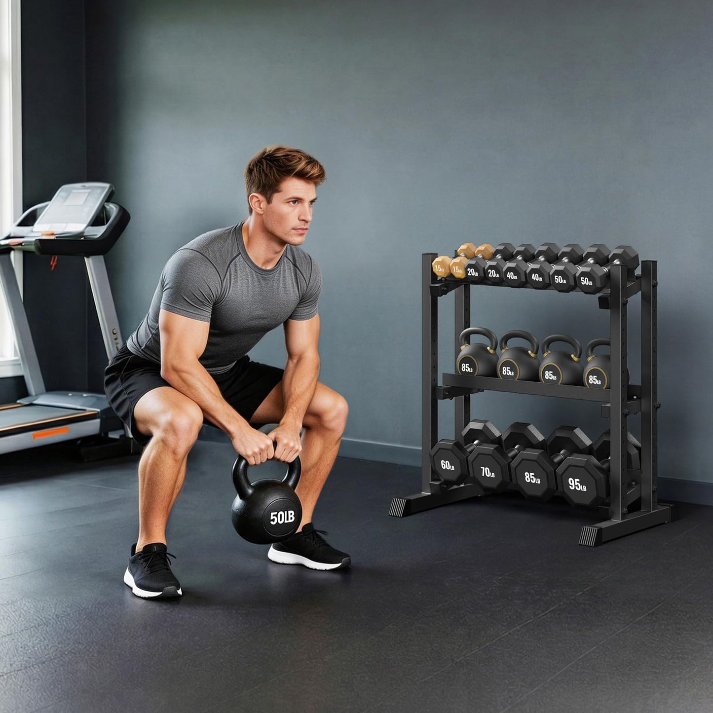 TOPIRON 3-Tier Dumbbell Rack, 1100LBS Capacity Adjustable Weight Rack, Heavy-Duty Weight Stand for Dumbells & Kettlebells, Compact Weight Storage Organizer for Home Gym (Rack Only)