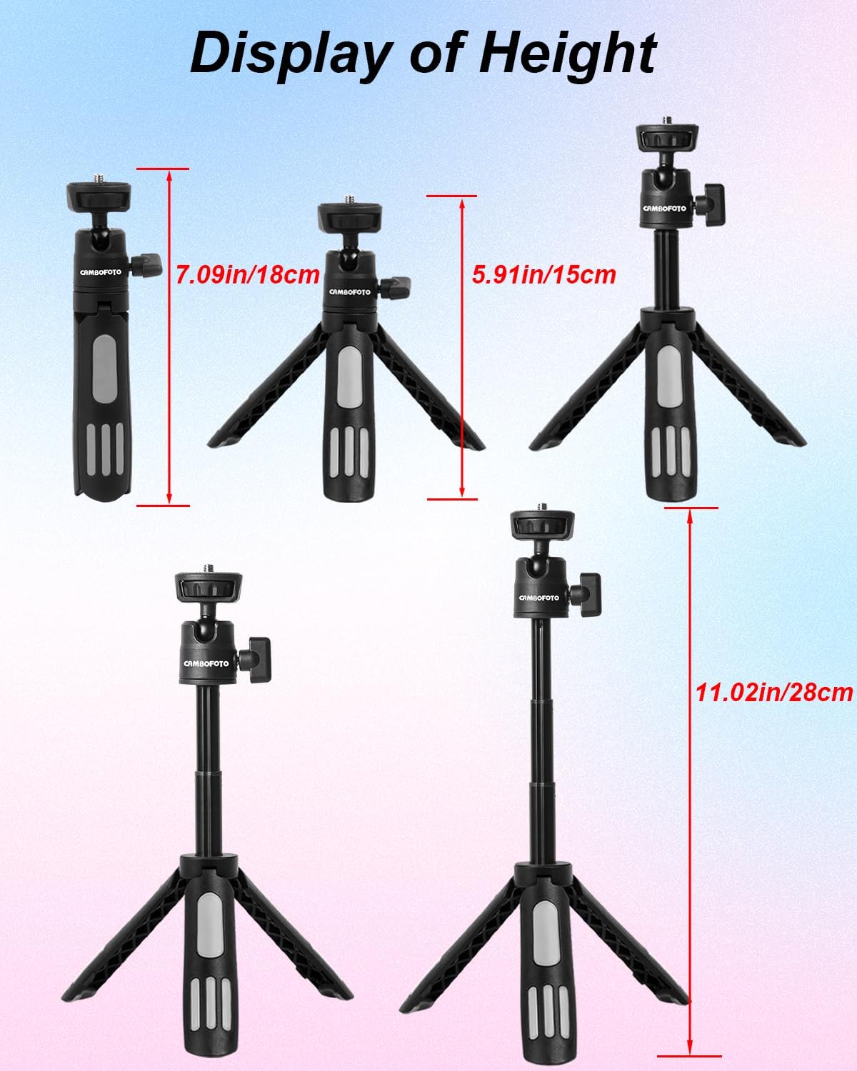 CAMBOFOTO Mini Tripod, Compact Lightweight Stand for Vlogging, Live Streaming, Stable Durable Celephone Tripod, Ideal