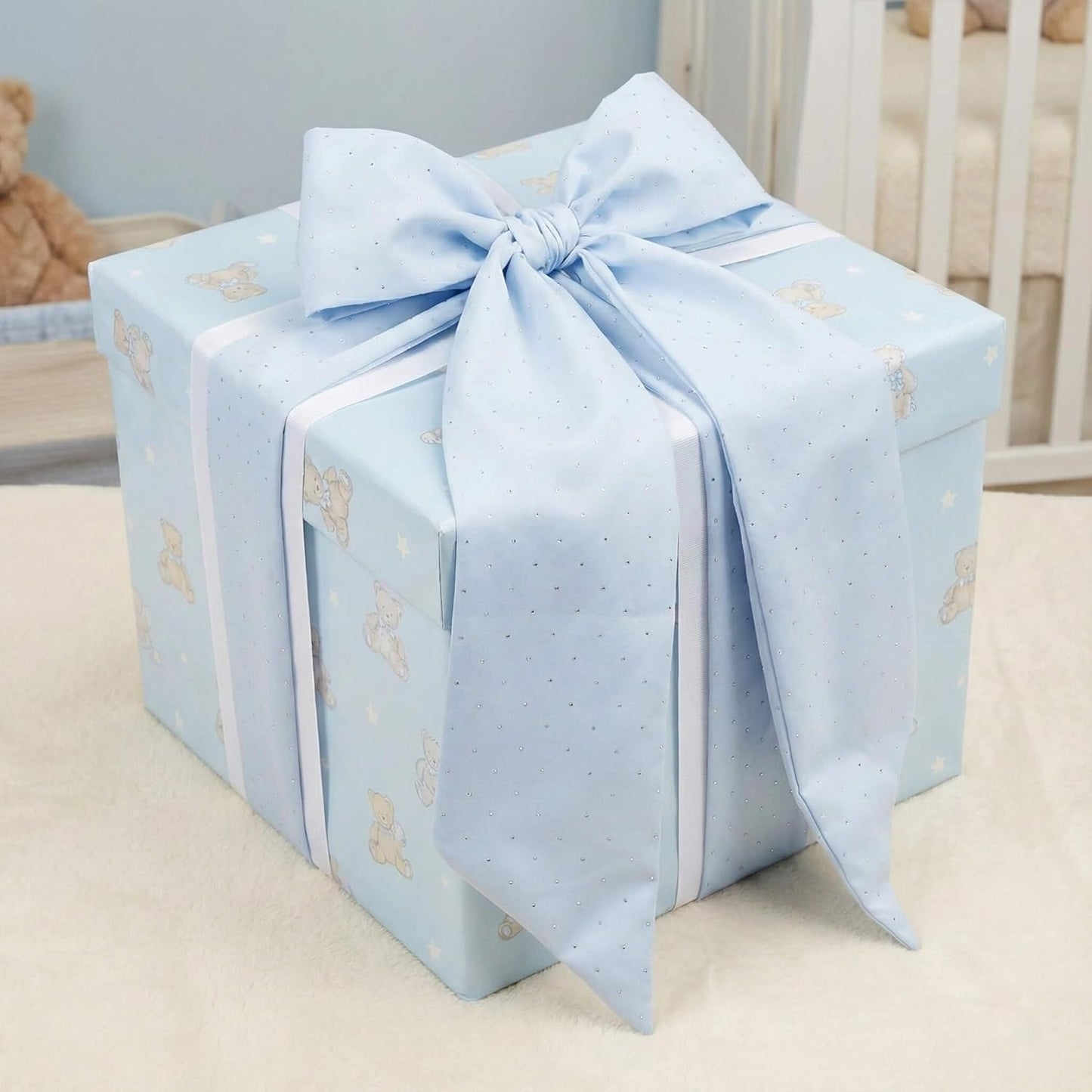 YKW Baby Blue Rhinestone Wreath Sash - 54x5 Inch Sparkle Ribbon for Christmas & Wedding Decor