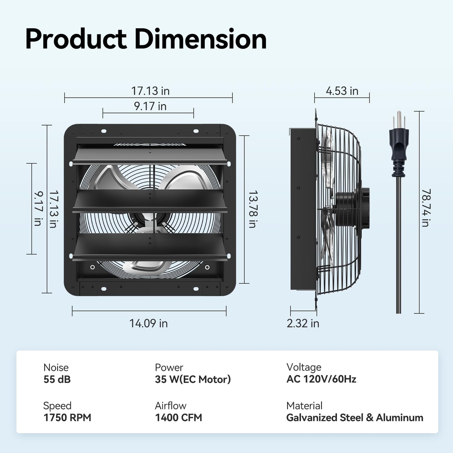addlon 14 Inch Shutter Exhaust Fan Wall Mounted with 35W EC Motors and Remote, 1400CFM, Timer, 8 Speeds, Low Noise, Easy to Install, Plug in Ventilation Fan for Garages,Greenhouse, Attic, Chicken Coop