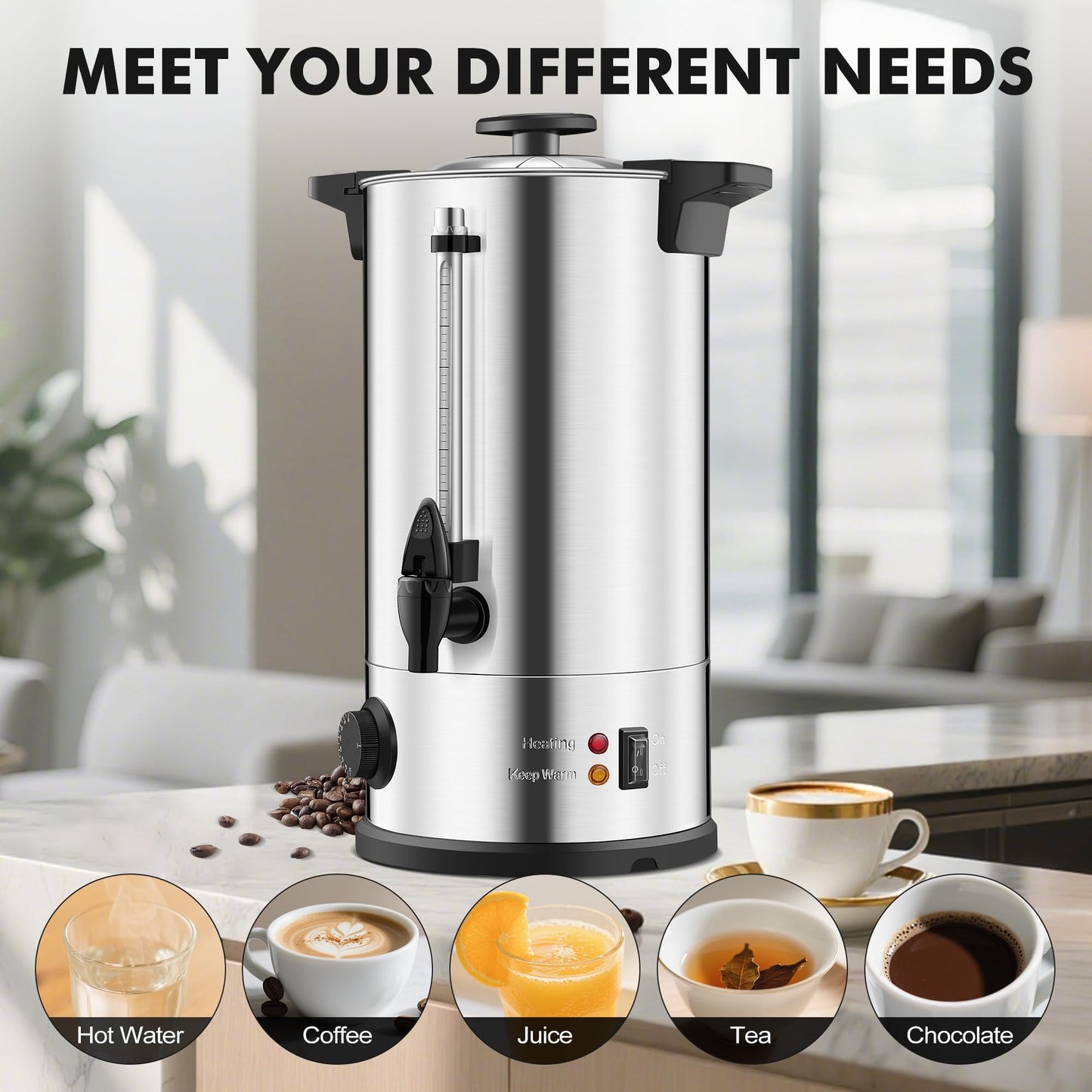 Rigstne Commercial Coffee Urn 50 Cup - Large Coffee Maker Machine, Hot Beverage Coffee Percolator Dispenser With Double Wall Stainless Steel, Water Urn for Event, Quick Brew, Temperature Control(8L)