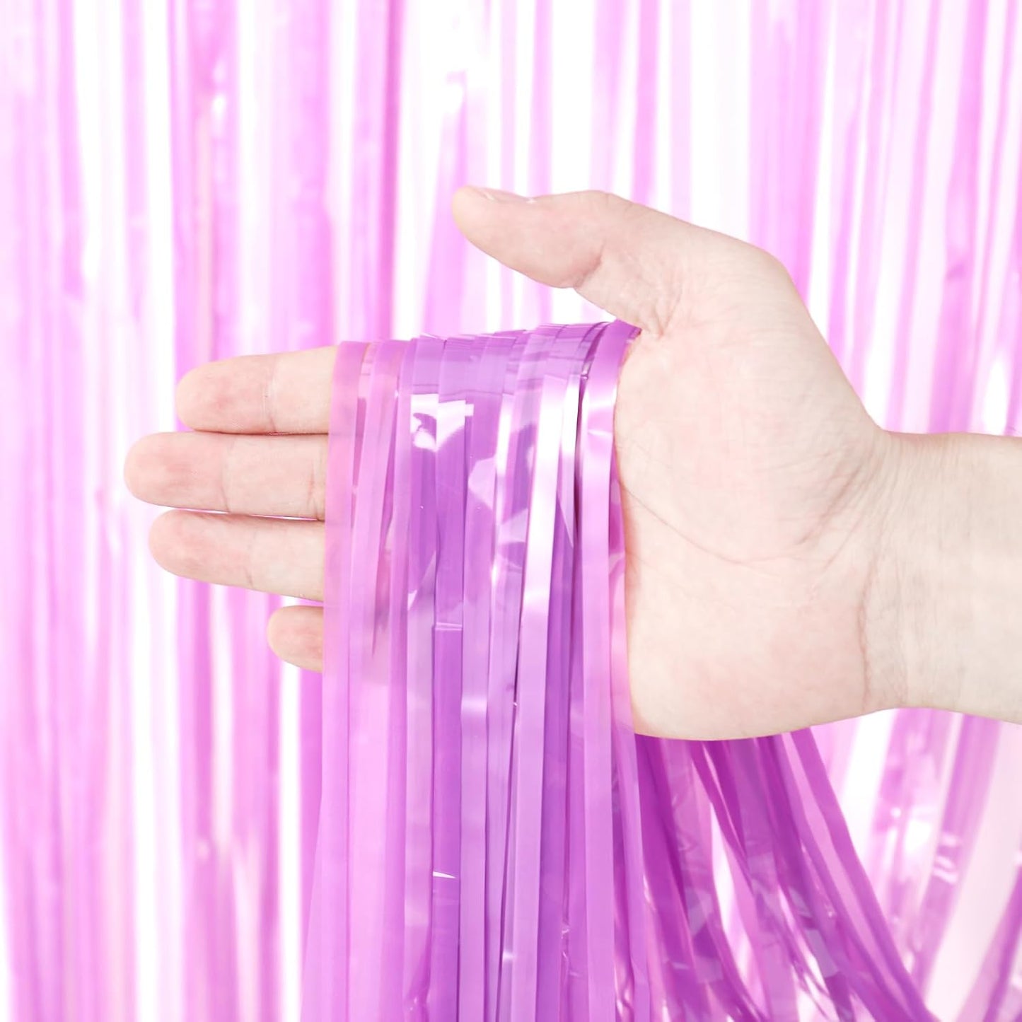 Voircoloria Foil Fringe Backdrop Curtains - 3 Pack of 3.3 x 8.2 ft Pastel Purple Tinsel Streamers for Parties