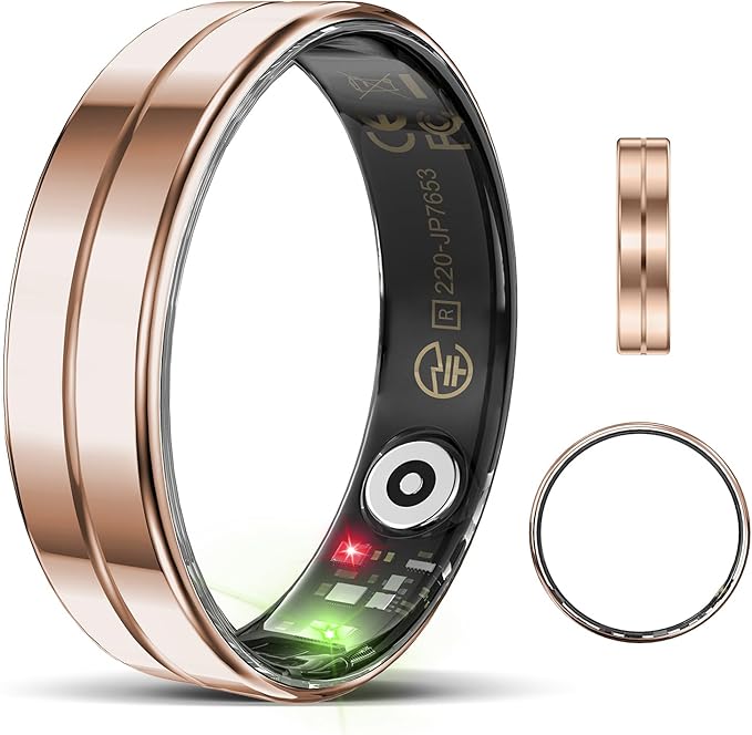 Ultra-Thin Smart Ring for Women Men,Sleep Tracker Ring with Heart Rate, Waterproof Fitness Ring for Activity Monitoring/Steps/Calories,No Subscription Fee,for iSO & Android (ROSEGlod,7#)