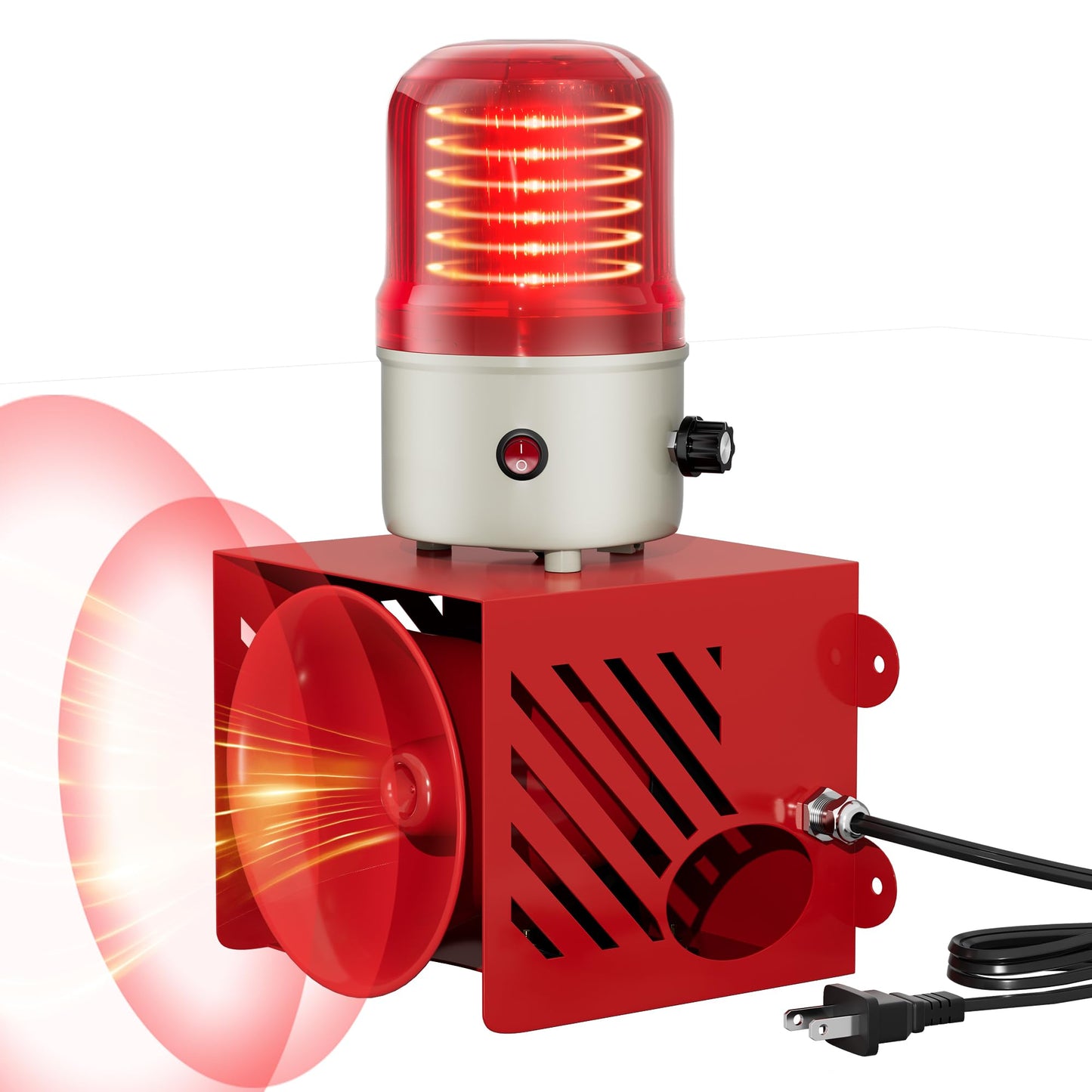 Joinfworld AC110V 120dB Siren Alarm Strobe Light Plug-in Manual Security Alarm Adjustable Volume Outdoor Waterproof Emergency Strobe Warning Light for Warehouse, Construction Site, Crane