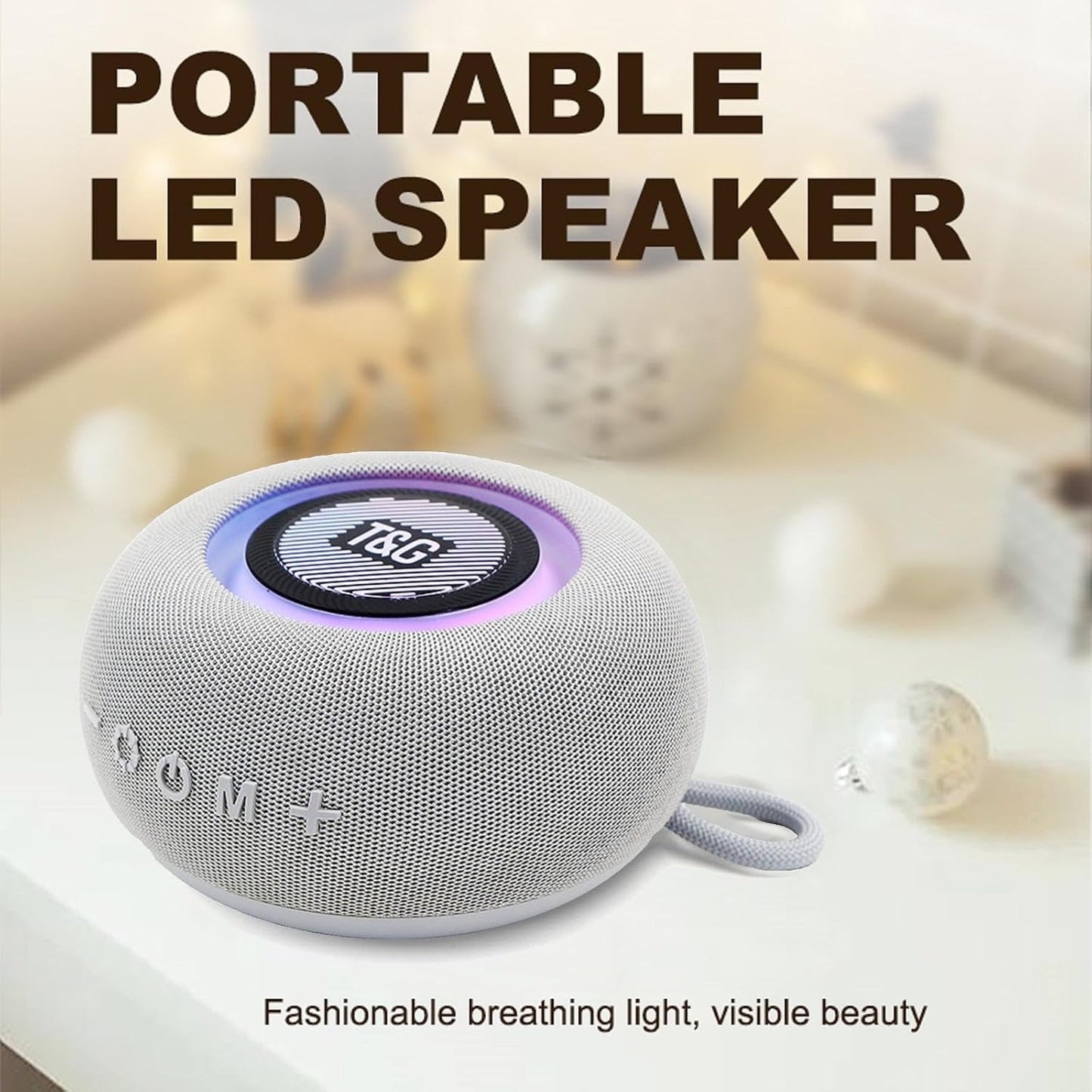 T&G IPX4 5.3, Portable Bluetooth Magnetic Speaker with Pulsing Lights, Stocking Stuffers, Waterproof, All Day Playtime