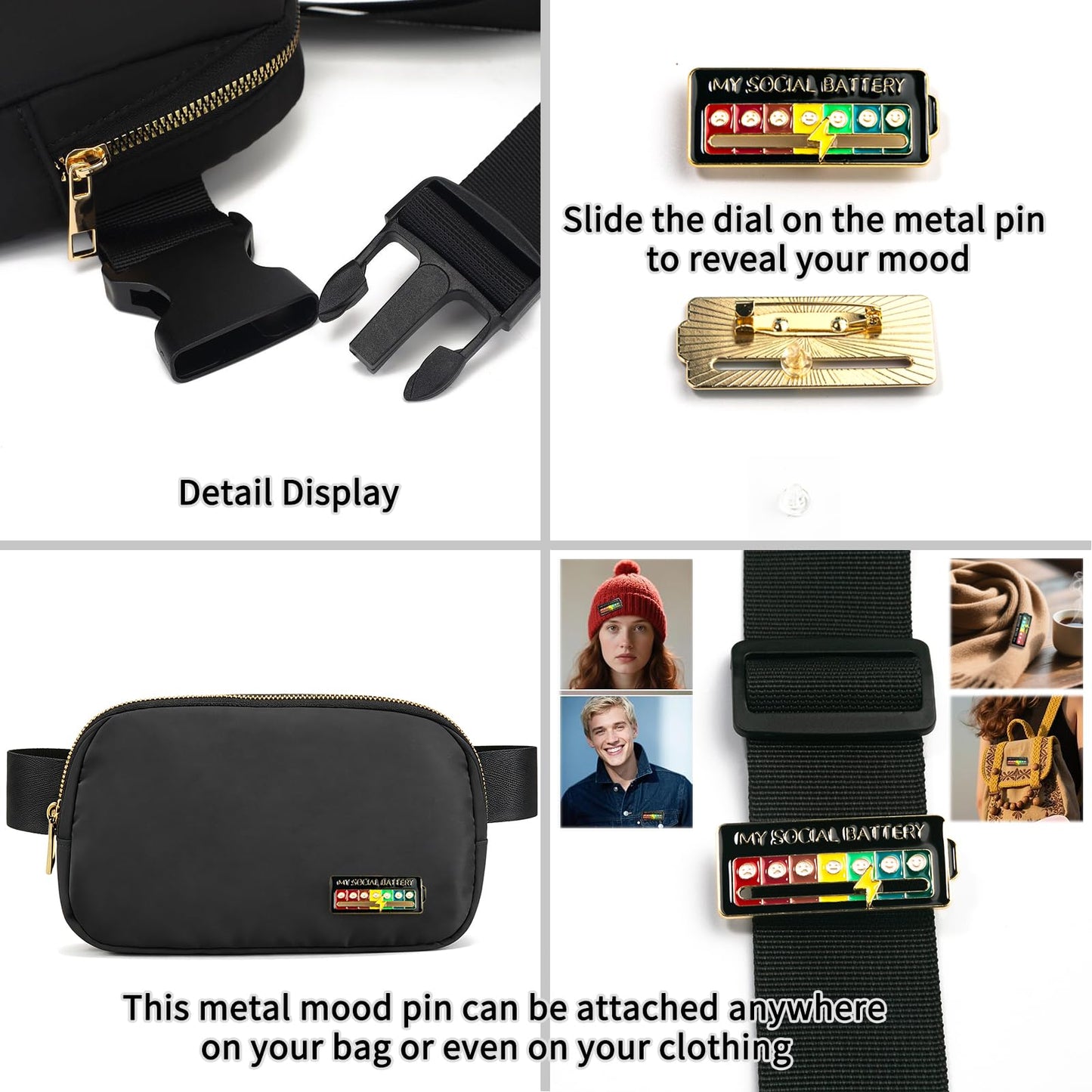 Fanny Pack Crossbody Sling Bag, Everywhere Belt Bag, Fashion Waist Packs, Mini Belt Pouch, Nylon Water Repellent with Adjustable Strap for Men & Women, Outdoor Sports & Travel, black