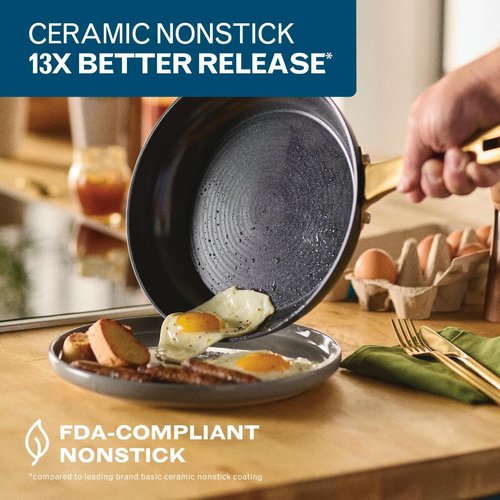 Farberware Forged Induction Ceramic Nonstick Cookware Set - 12 Piece, Dishwasher Safe, Black & Gold