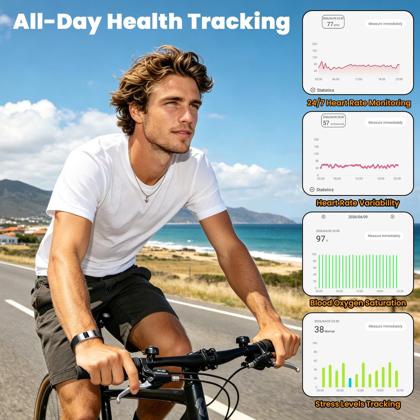 Smart Fitness Tracker with 24/7 Heart Rate, Sleep Tracking, IPX8 Waterproof, HD Display, 24+ Sports Modes, Pedometer, Phone Notifications, Music Control(Silver)
