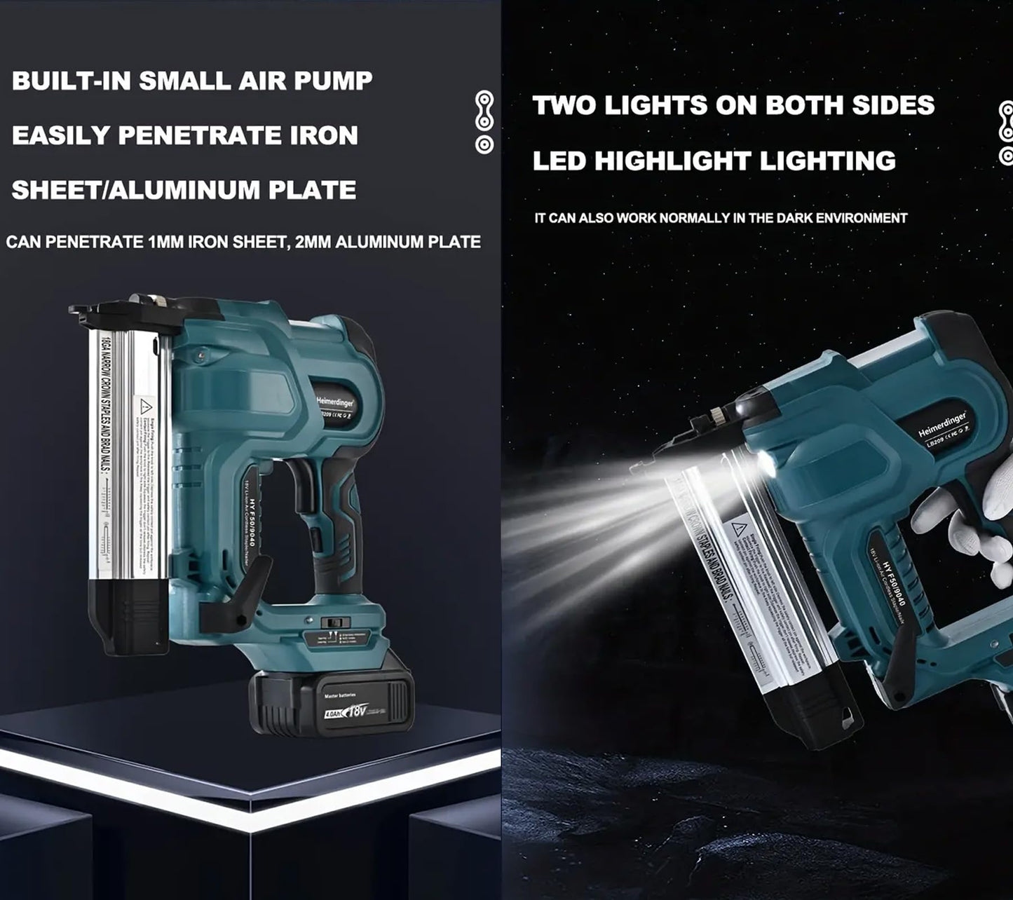 Cordless Nail Gun with 2.0Ah and 4.0Ah Battery,18GA 2 in 1 Nailer/Stapler Gun for Upholstery and Woodworking