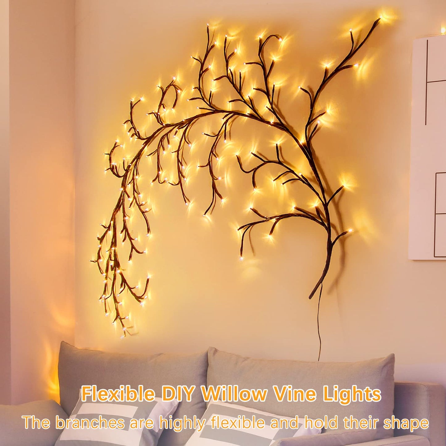 THKFUL Enchanted Willow Vine Lights with Remote, 8FT Willow Vine Tree Branch Lights Christmas Artificial Plants Tree Branches Light,144 LEDs Lighted Twig Vine Plug in for Room Home Outdoor(1PCS)