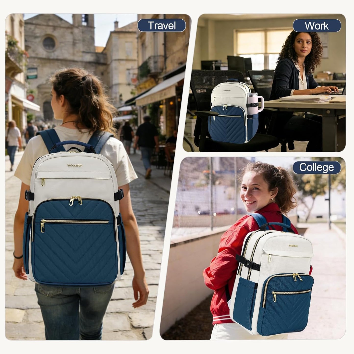 Backpack Pocket,17.3 inch Backpack,Waterproof Backpack VANKEAN Laptop for Women with Giant Tumbler Holder School