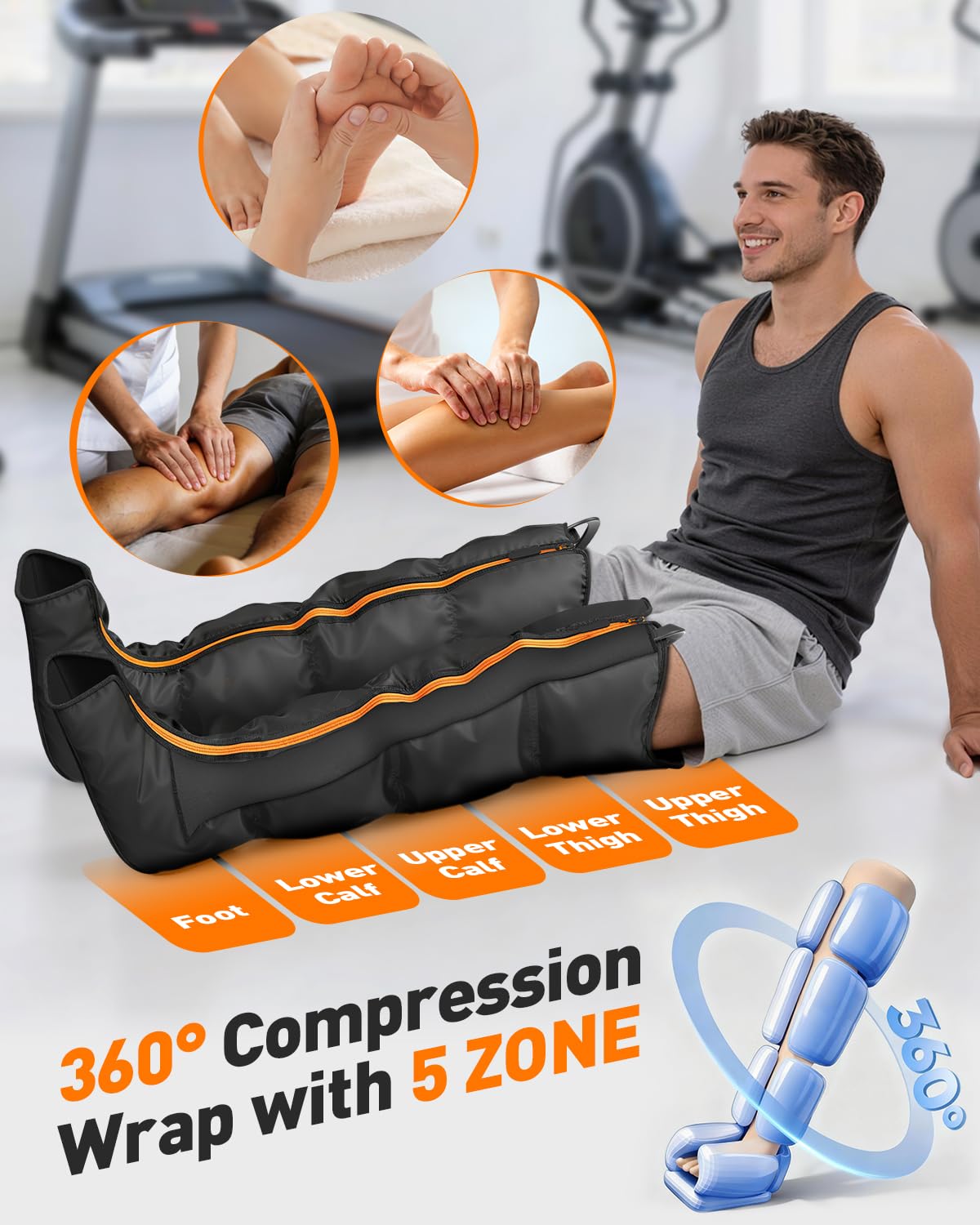 DEKEMASTER Air Compression Leg Massager for Circulation and Pain Relief, Professional Full Leg Compression Boots for Massage Therapy with Adjustable 6 Modes 9 Intensities, Recovery Boots for Women Men