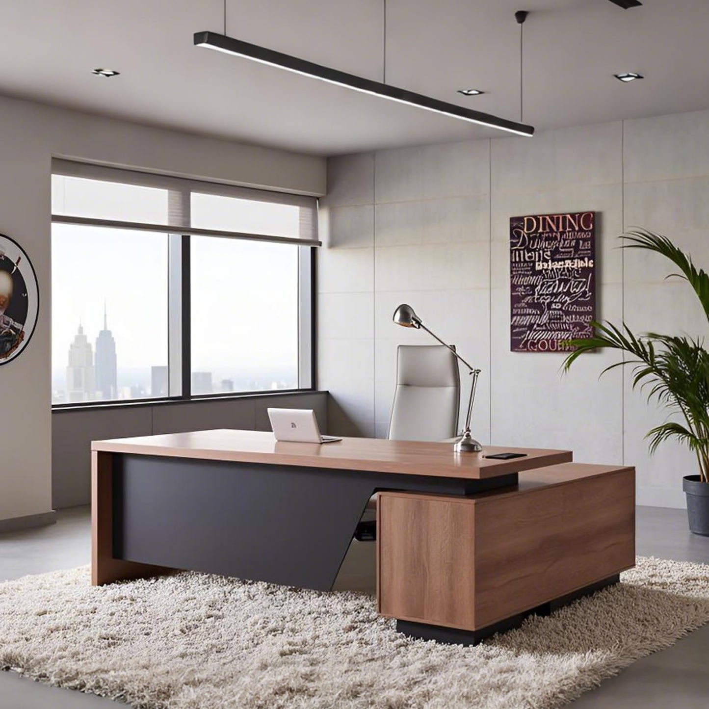 Retractable L-Shaped Executive Desk, Modern Office Desk with locking Drawers and File Cabinet, Large Computer Desk with Storage Shelves, Workstation for Home Office (Left Return, 70.86 - 78.7 IN)