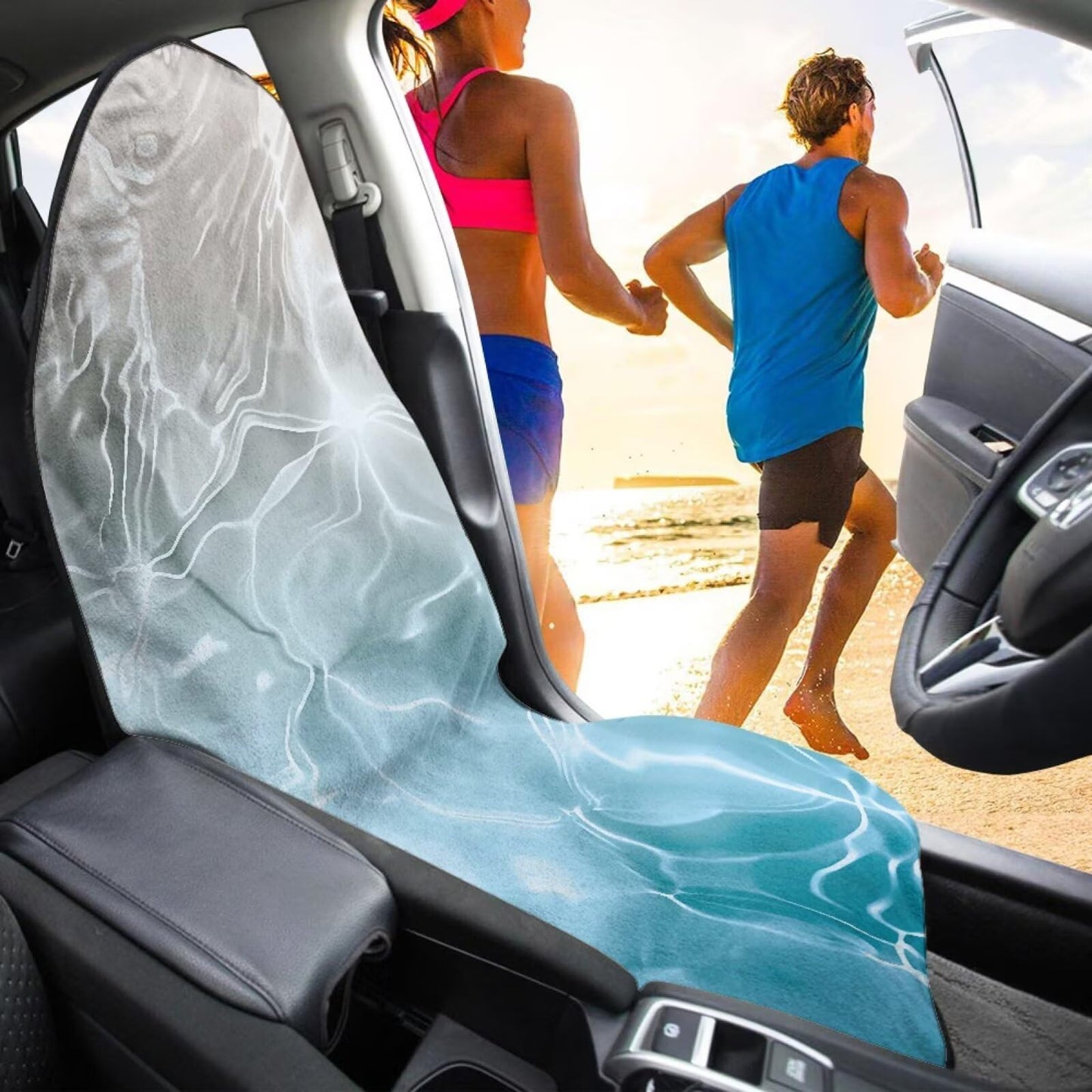 JOAIFO Waterproof Sweat Towel Car Seat Cover Universal Anti-Slip Automotive Seat Covers for Post Gym Workout, Running, Swimming, Beach and Hiking, Seawater