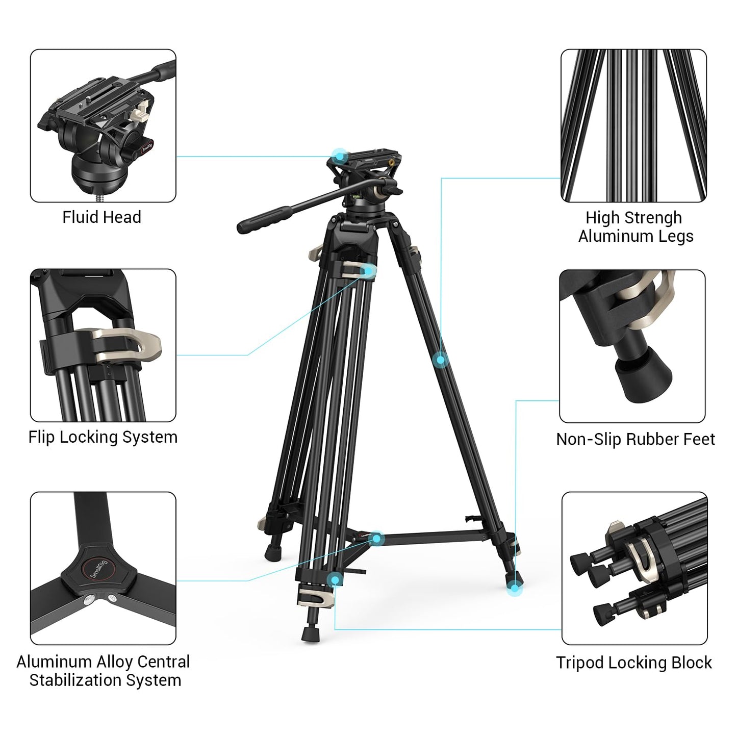 SmallRig AD-01 Video Tripod, 73" Heavy Duty Tripod with 360 Degree Fluid Head and Quick Release Plate for DSLR, Camcorder, Cameras 3751
