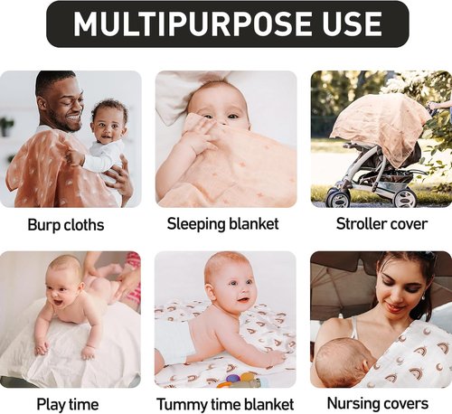 GLLQUEN Baby Receiving Blanket - Soft Cotton Muslin Swaddle Blankets for Newborns | 6 Pack (Sun)