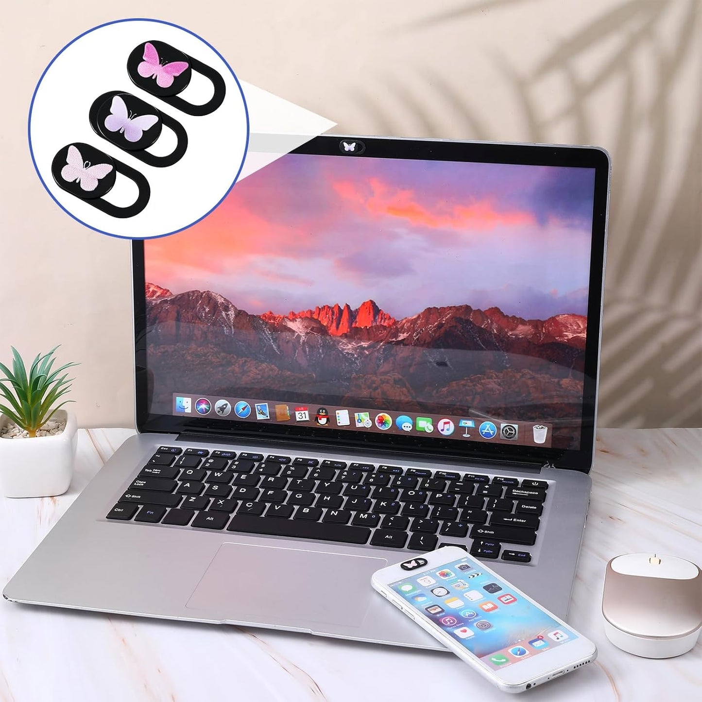 Qulkws 3 Pcs Webcam Cover Slide Butterfly Design Ultra-Thin Laptop Camera Cover Slide Web Cam Privacy Blocker