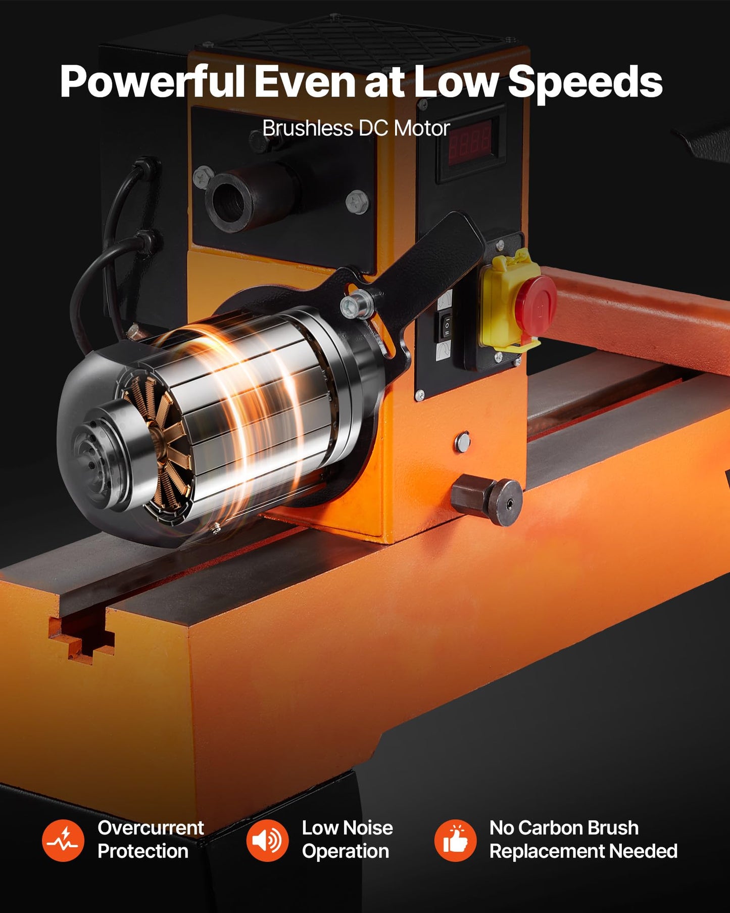 VEVOR 2 HP Wood Lathe, 18 x 40 Inches, 150–3200 RPM Variable Speed, Brushless DC Motor, Cast Iron Body, Tool Rest