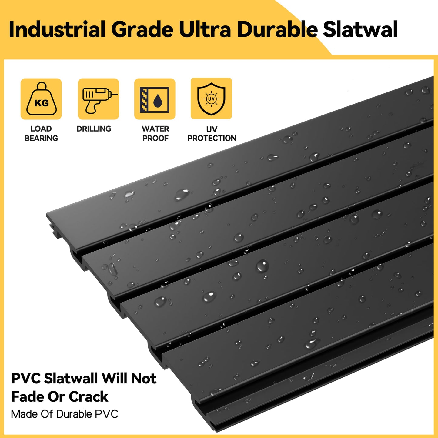 RORA Slat Wall Paneling Garage Slat Wall Storage Systems 4x8 ft Slatwall Black Heavy Duty Satwall for Tool Organization ,Pvc SlatWall Panels,Fits for Storage and Display