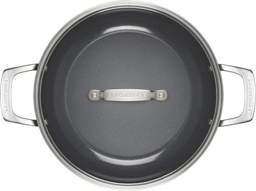 Le Creuset Non-Stick Ceramic Shallow Braiser - 3.5 Qt with Glass Lid for Easy Cooking