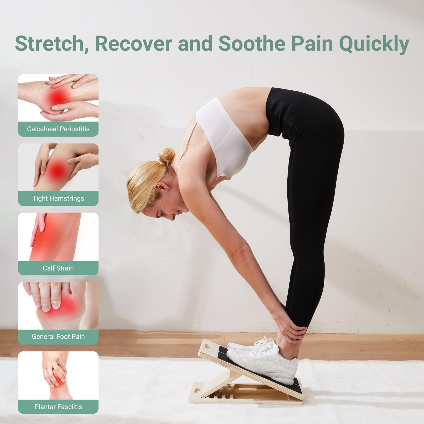 Reoceing Adjustable Wooden Slant Board for Calf Stretching, 5 Angle Incline Board for Exercise, Non-Slip Design, 400 lb Capacity, Foldable Stretch Board