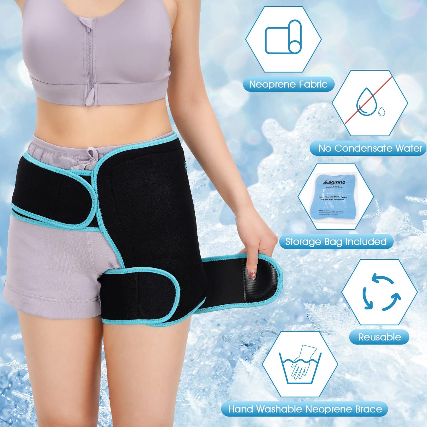 Hip Ice Pack Wrap for Injuries Reusable, Hip Brace with Hot Cold Pack for Women Men, Hip Gel Kit for Pain Relief Sciatica Nerve,Piriformis Stretcher, Hip Flexor Strain, Groin Pull, SI Joint, Hamstring