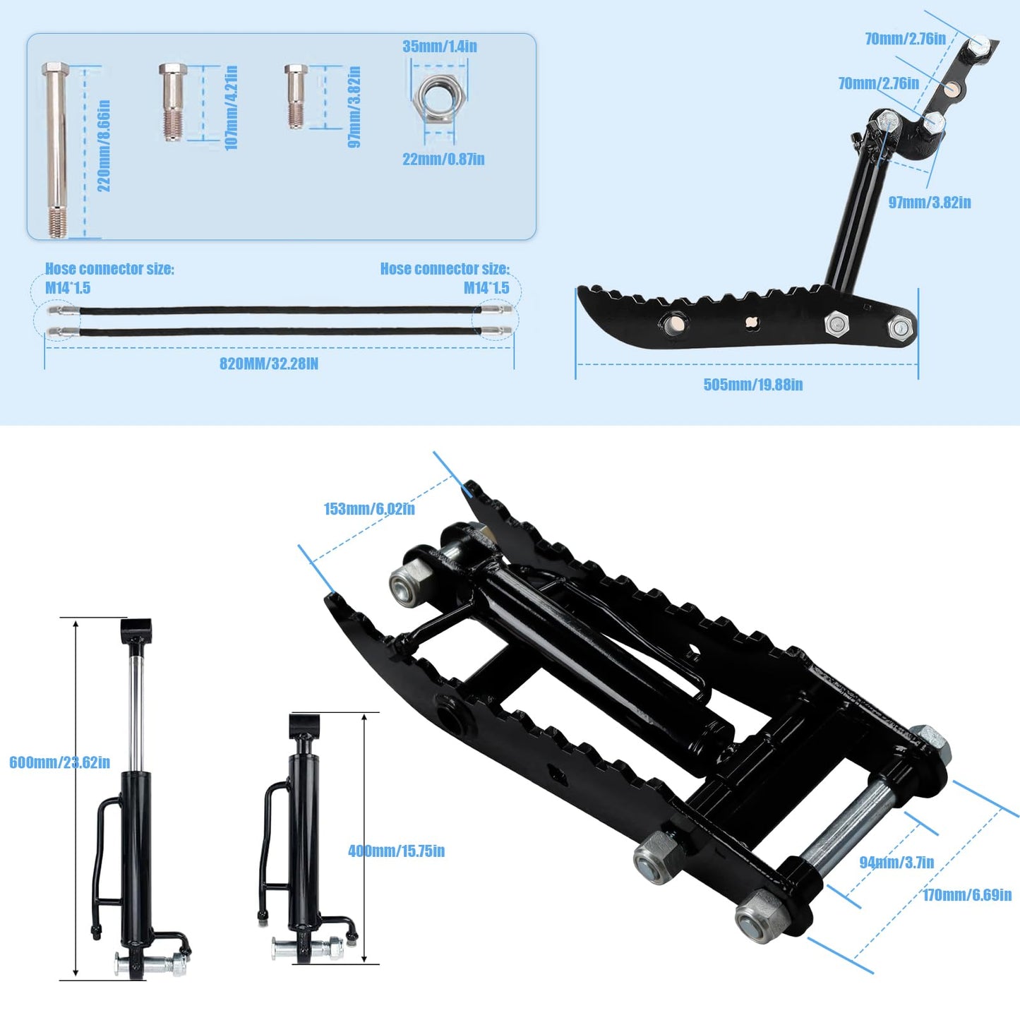 DANWIWEE Hydraulic Thumb Clip for Mini Excavators, with 2*M14 Hoses and Screws, Small Digger Attachments fit Most of up to 2 tons