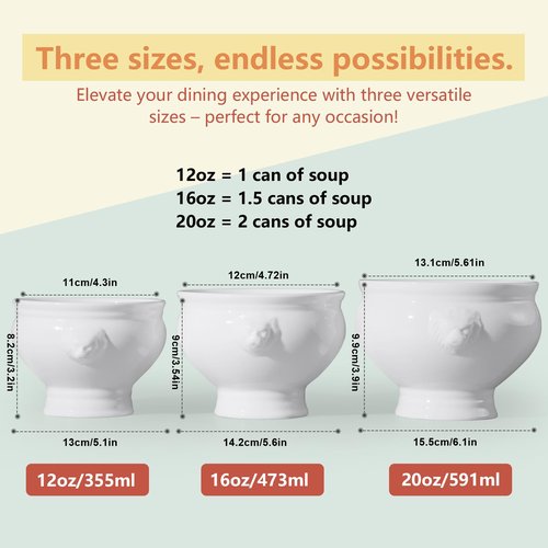 Cinf Ceramic 16 oz Set of 4 Lion Head Porcelain Soup Bowls White Christmas Gifts Microwave Safe Soup and Fruit Home Kitchen